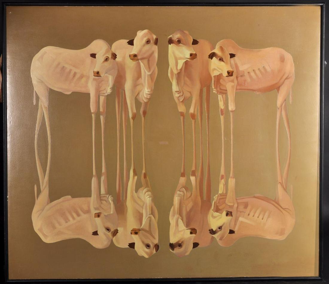 Peter von Artens (1937-2003) Argentinian. "Reflection",: Peter von Artens (1937-2003) Argentinian. "Reflection", Oil on Canvas, Inscribed, and Signed, Inscribed and Dated traced through the reline, 34" x 39".