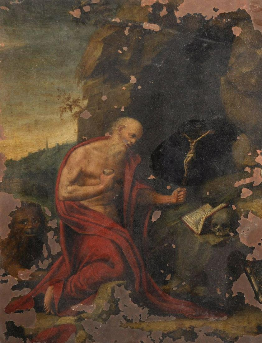 18th Century European School. St. Jerome, Oil on Copper (1 of 2)