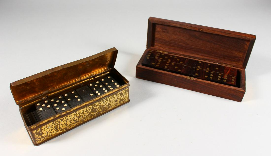 A TIN OF "EMPIRE DOMINOES", and a modern set.: A TIN OF "EMPIRE DOMINOES", and a modern set.