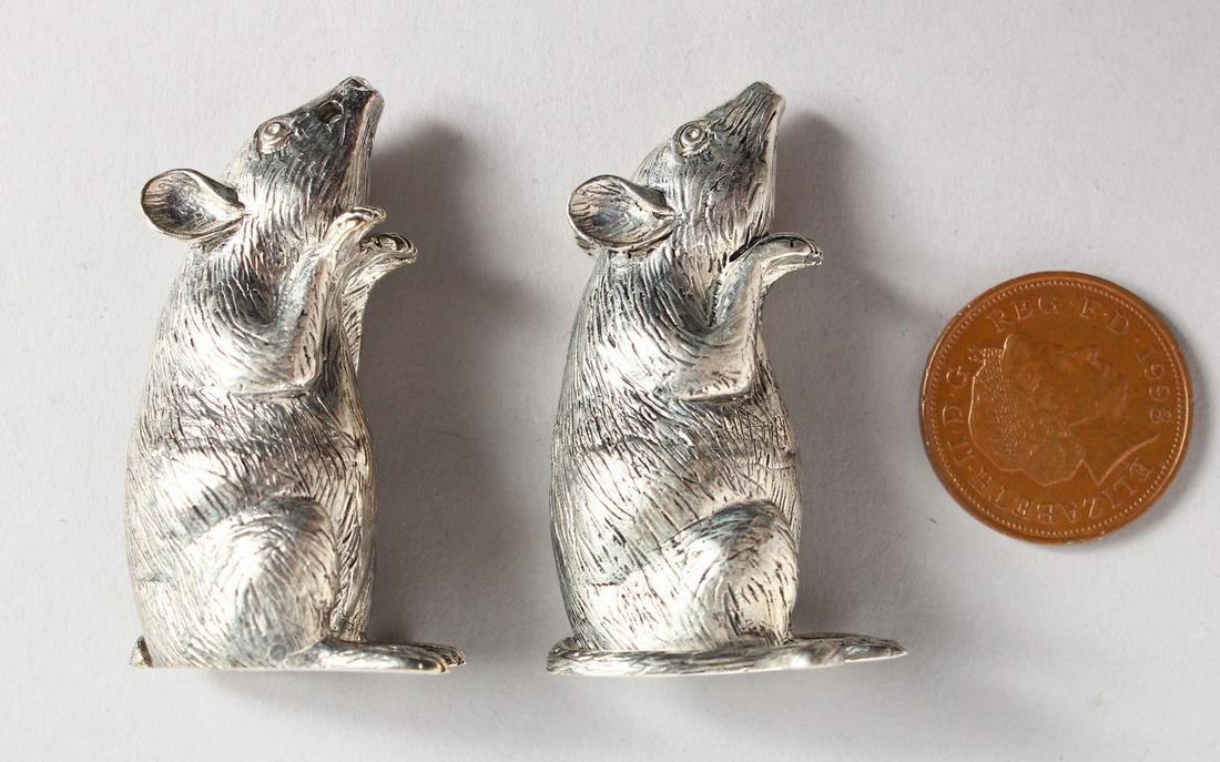 A CAST SILVER PLATED NOVELTY MICE SALT AND PEPPER.: A CAST SILVER PLATED NOVELTY MICE SALT AND PEPPER.
