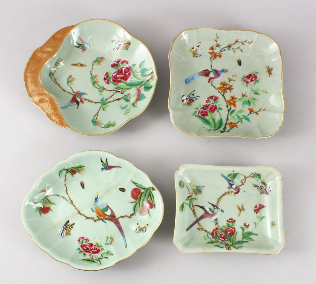 FOUR 19TH CENTURY CHINESE CELADON PORCELAIN DISHES, (1 of 9)