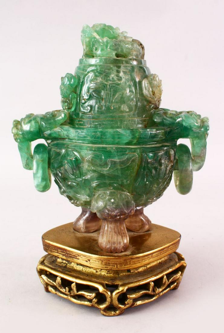 A LARGE CHINESE CARVED JADEITE AND ORMOLU MOUNTED (1 of 8)
