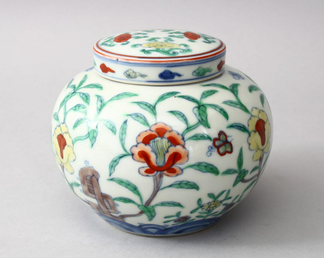 A NICE CHINESE DOUCAI PORCELAIN JAR & COVER, the body (1 of 6)