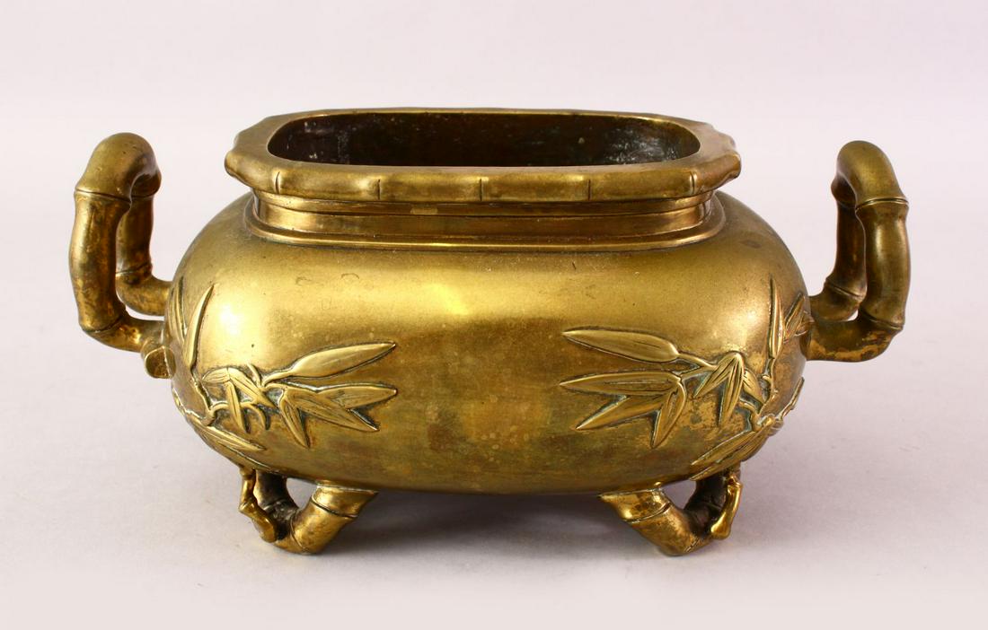 A GOOD 19TH CENTURY CHINESE BRONZE BAMBOO FORM CENSER, (1 of 5)