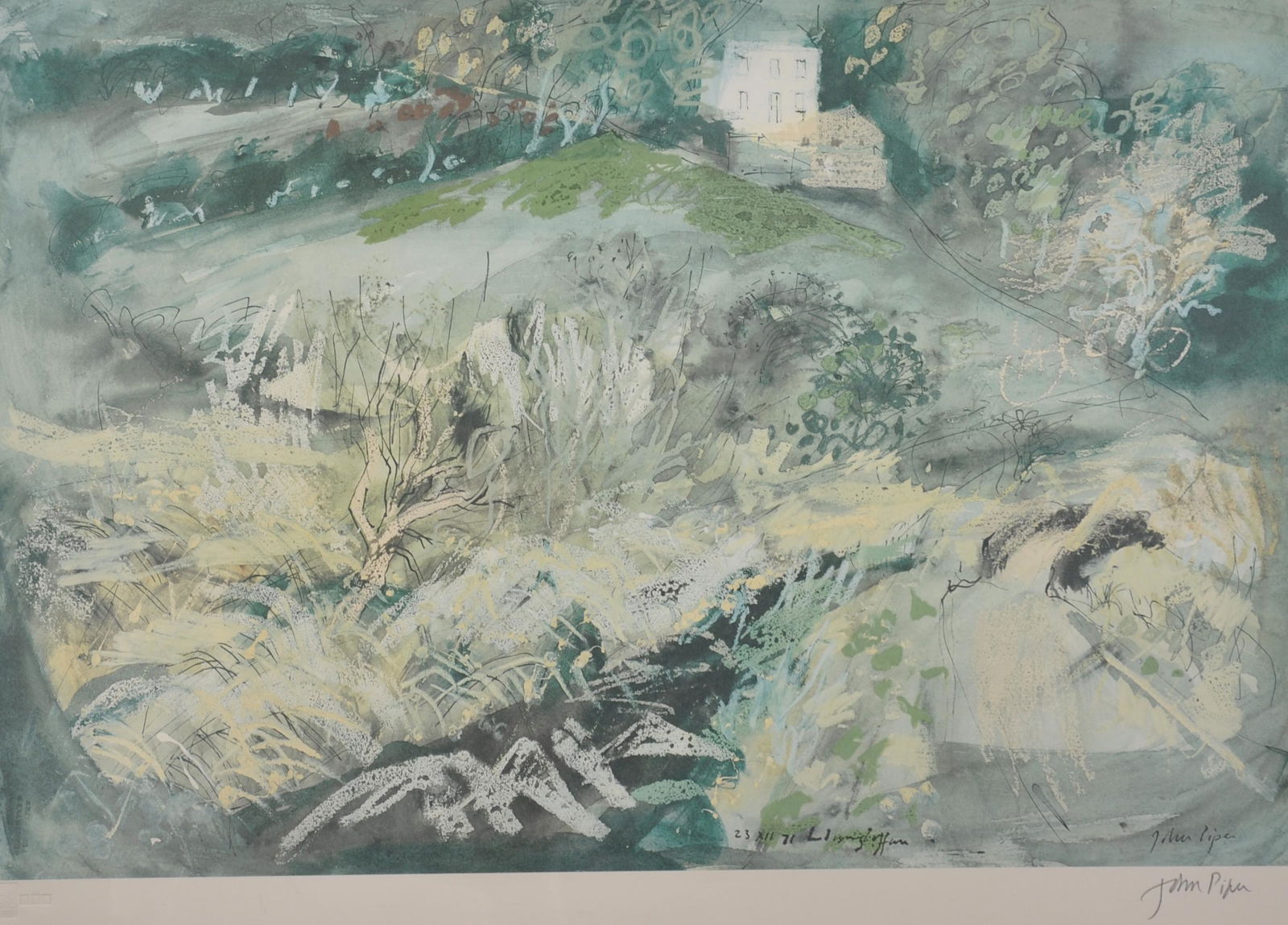 After John Piper (1903 -1992) British. 'Llangloffan',: After John Piper (1903 -1992) British. 'Llangloffan', Signed in Pencil, image size 15.5' x 22.5'.