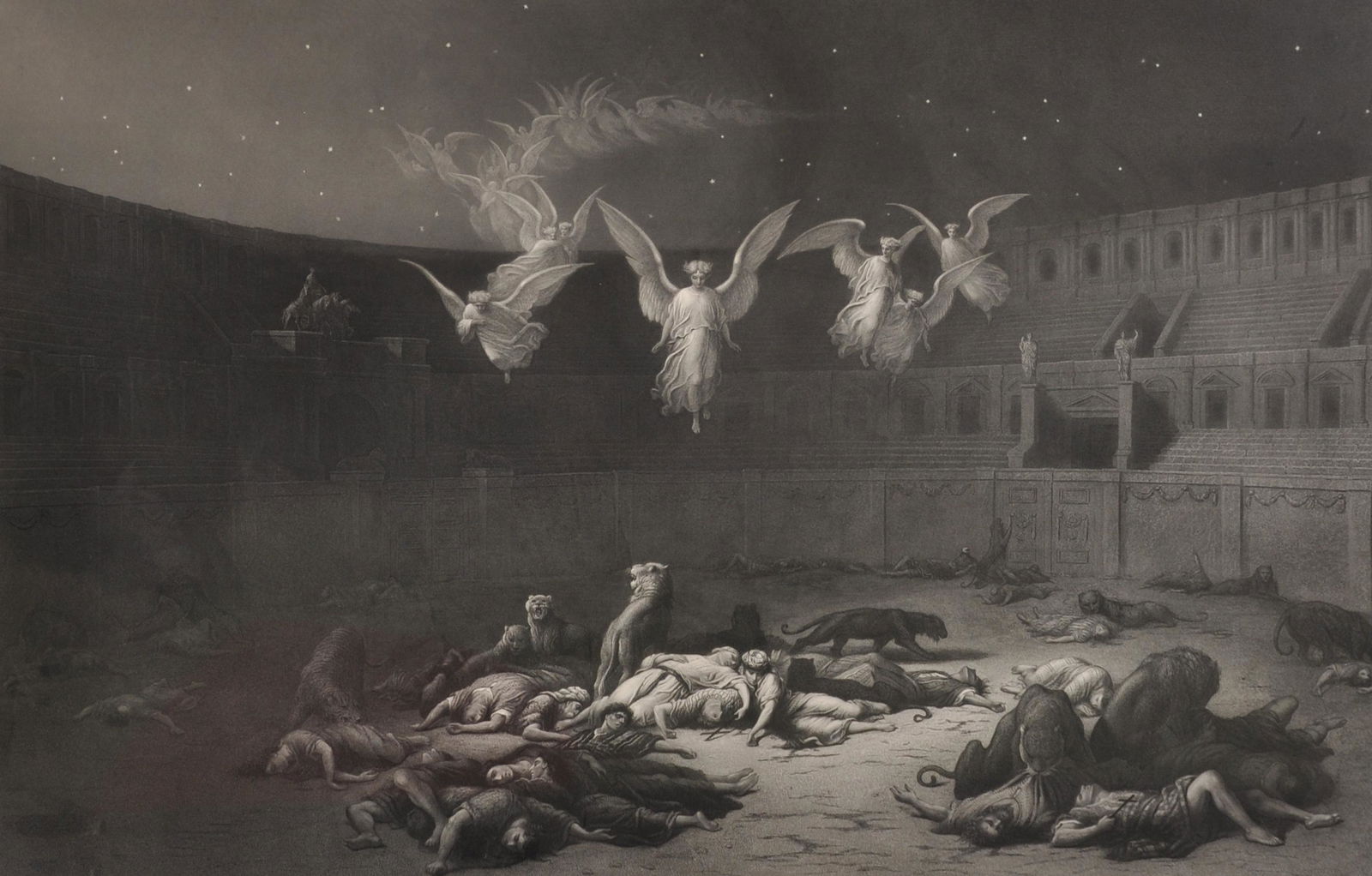 After Gustave Dore, by Herbert Bourne 'The Christian: After Gustave Dore, by Herbert Bourne 'The Christian Martyrs', 22" x 32".