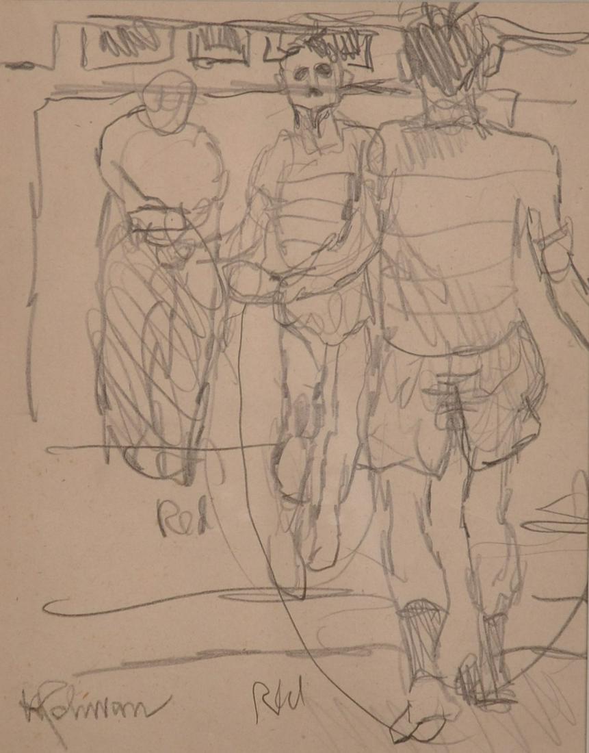 Hans Schwarz (1922-2003) Austrian/British. In the: Hans Schwarz (1922-2003) Austrian/British. In the Gymnasium, Pencil, Signed, 7.5" x 6", Labels Verso.