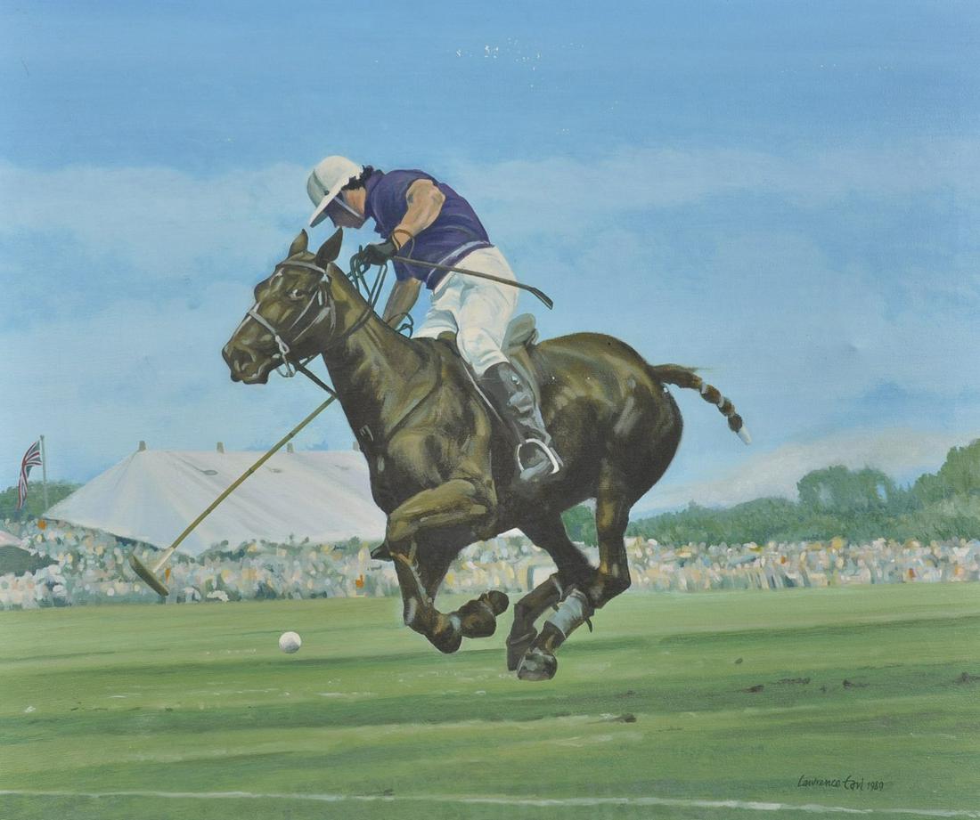Lawrence Earl (20th Century) British. A Polo Player in: Lawrence Earl (20th Century) British. A Polo Player in Full Flight, Oil on Canvas, Signed and Dated 1989, 20" x 24".