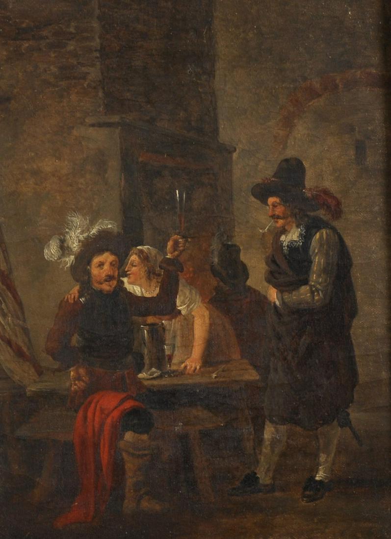 19th Century Continental School. Tavern Interior Scene,: 19th Century Continental School. Tavern Interior Scene, Oil on Canvas, 8.5" x 6.5".