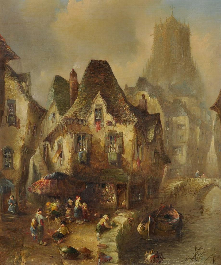 Clifford Montague (1855-1917) British. 'Old French: Clifford Montague (1855-1917) British. 'Old French Houses', Oil on Canvas, Signed and Dated 1906, 21" x 16.5".