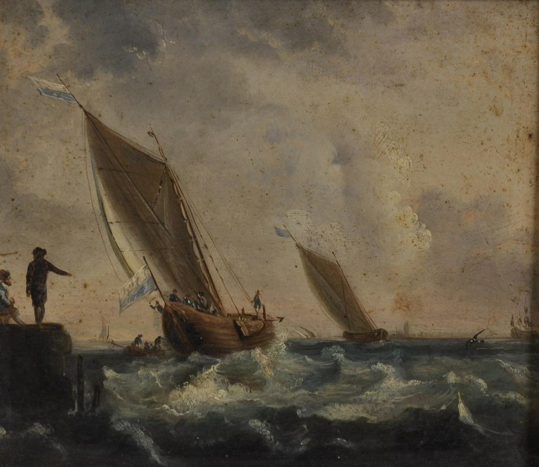 19th Century English School. A Marine Scene, Oil on: 19th Century English School. A Marine Scene, Oil on Metal, Indistinctly Inscribed Verso, 7" x 8".