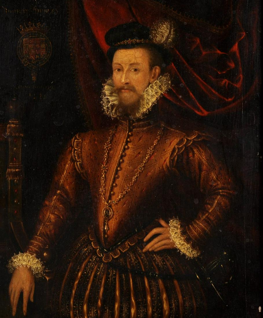 19th Century English School. After the Portrait of: 19th Century English School. After the Portrait of Robert Dudley, 1st Earl of Leicester, Oil on Oak Panel, 12" x 10".