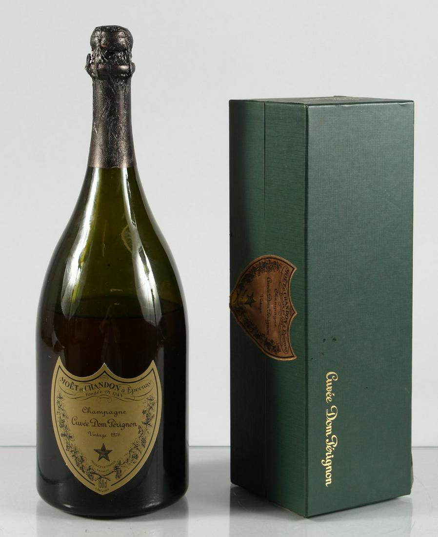 DOM PERIGNON, 1976, one magnum; together with one: DOM PERIGNON, 1976, one magnum; together with one bottle, boxed. Note: Both levels low, some seepage, sold as seen.