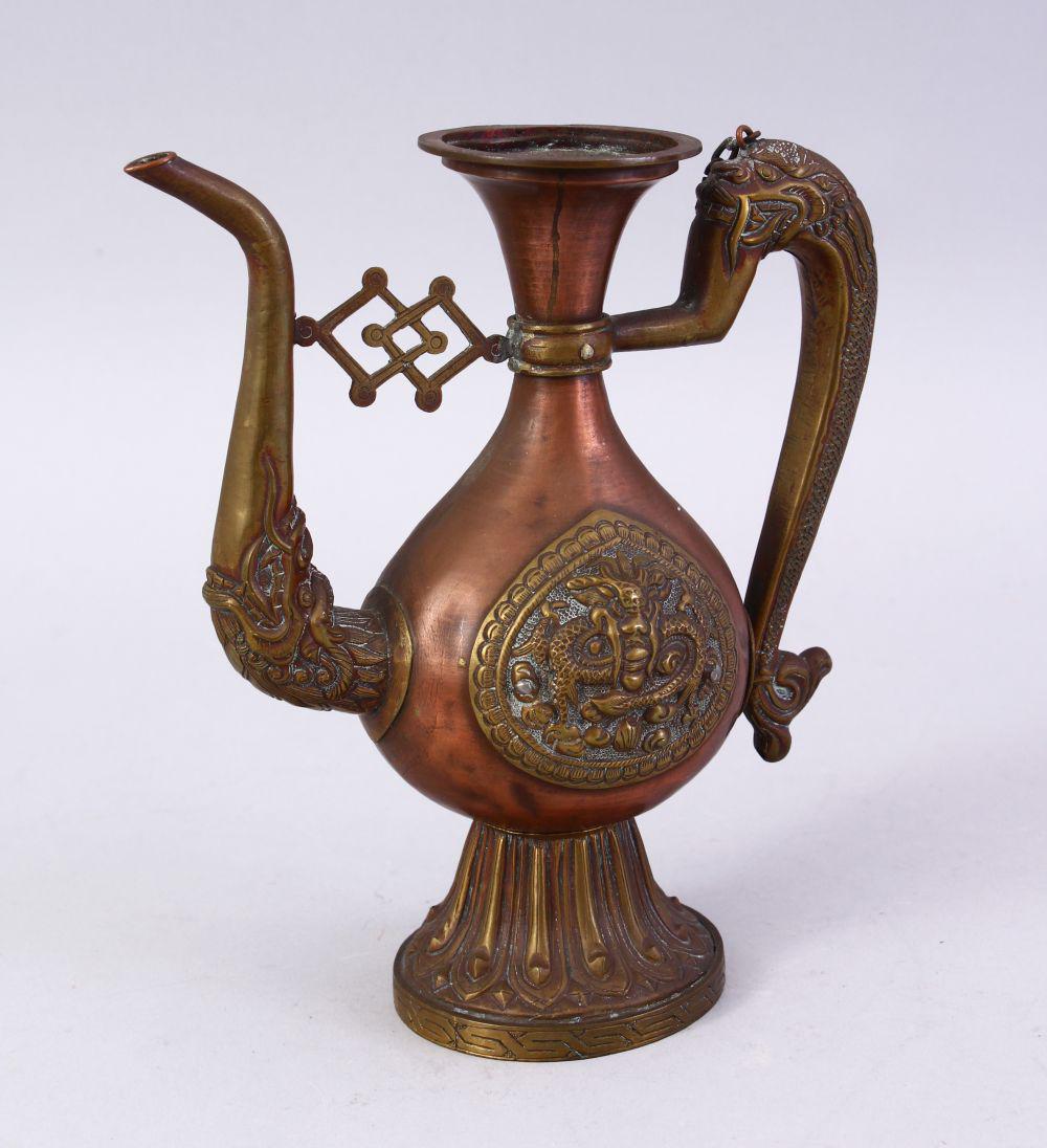 A SMALL TIBETAN COPPER EWER, with embossed decoration, (1 of 10)