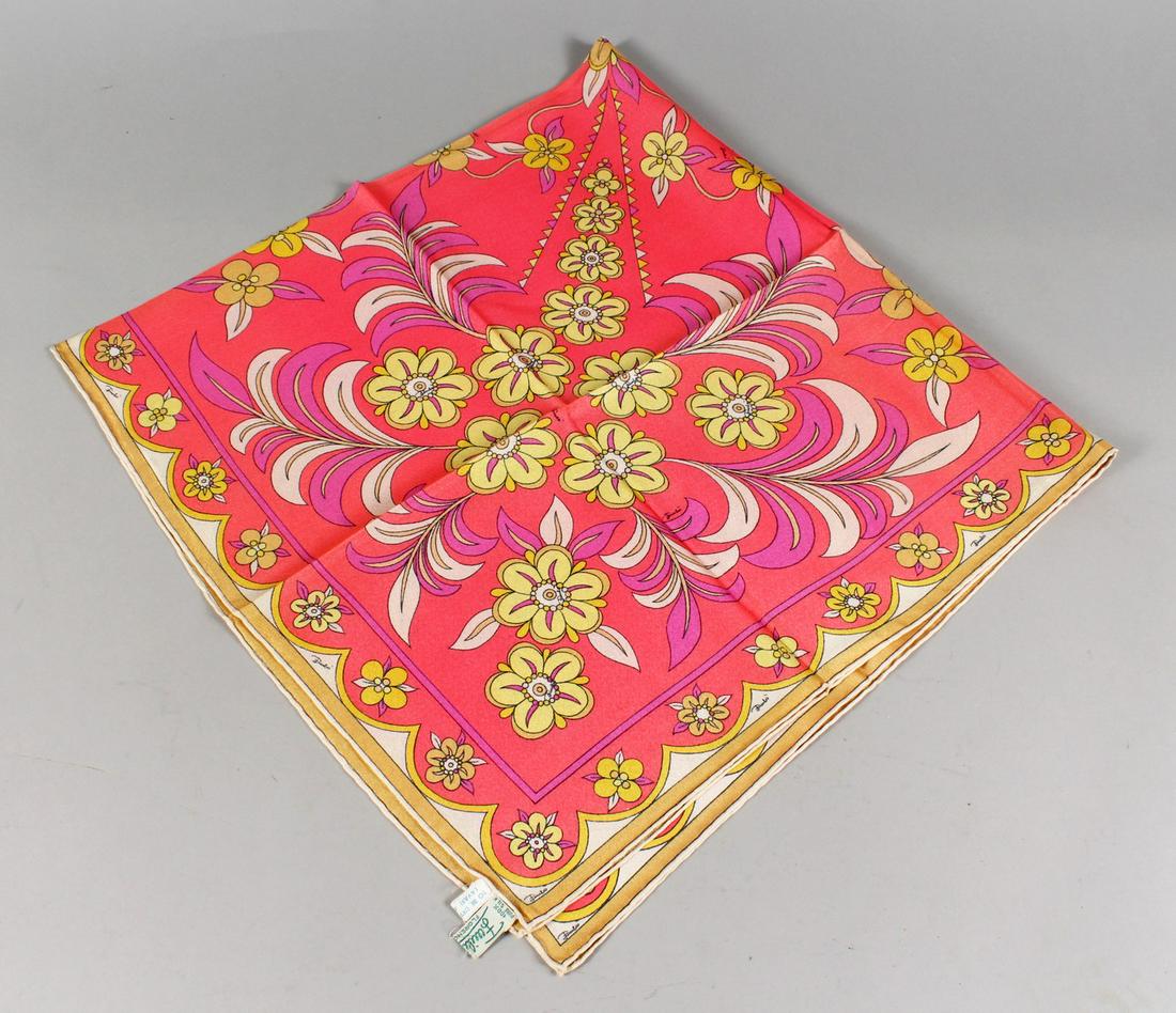 EMILIO PUCCI. a ladies' psychedelic pink headscarf,: EMILIO PUCCI. a ladies' psychedelic pink headscarf, with original outer card case.