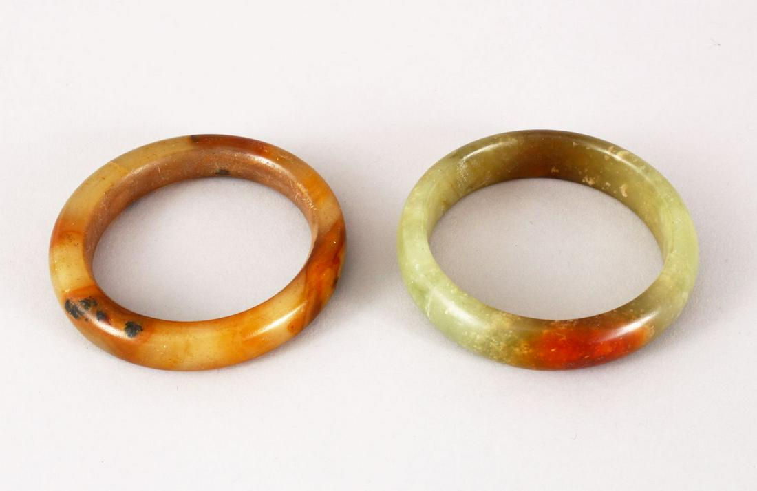 TWO 19TH / 20TH CENTURY CHINESE CARVED JADE BANGLES, (1 of 2)