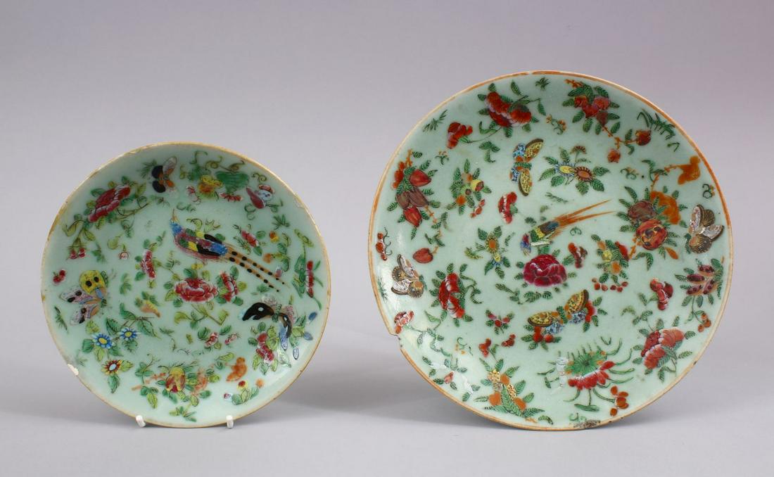 TWO CHINESE 19TH CENTURY CANTON CELADON PLATES, both (1 of 6)
