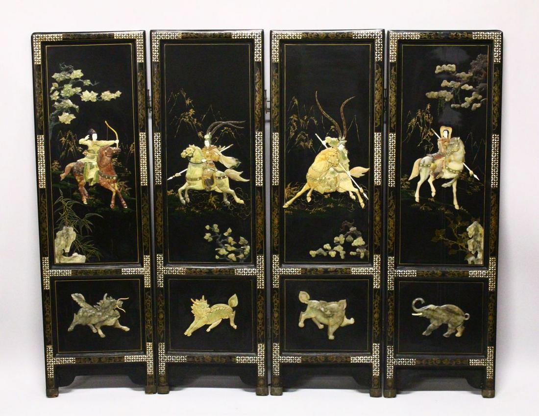 A GOOD 19TH / 20TH CENTURY CHINESE FOUR FOLD INLAID (1 of 10)