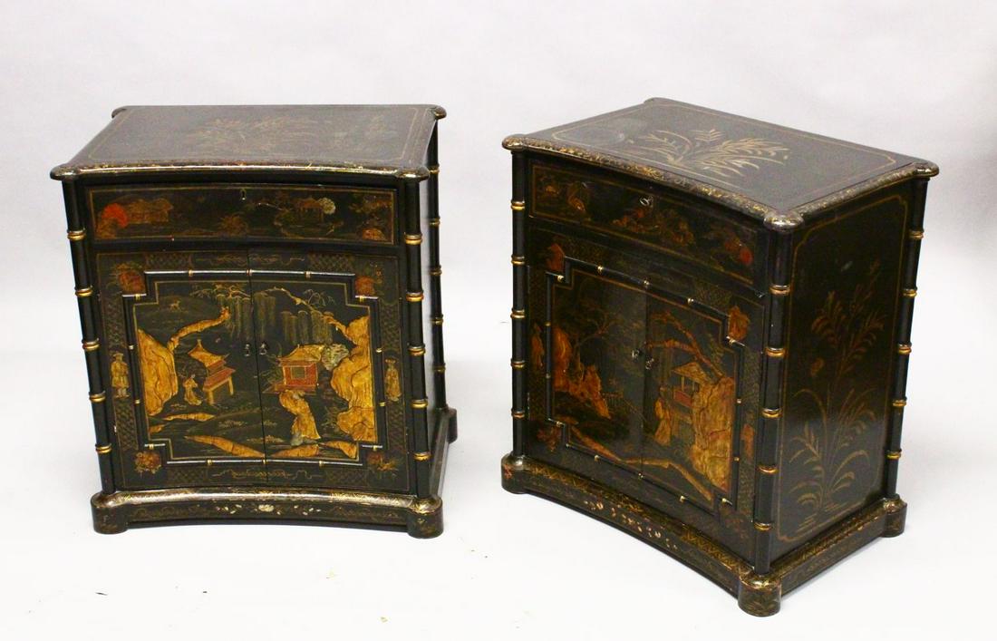 A PAIR OF 19TH CENTURY CHINOISERIE LACQUERED SIDE (1 of 4)