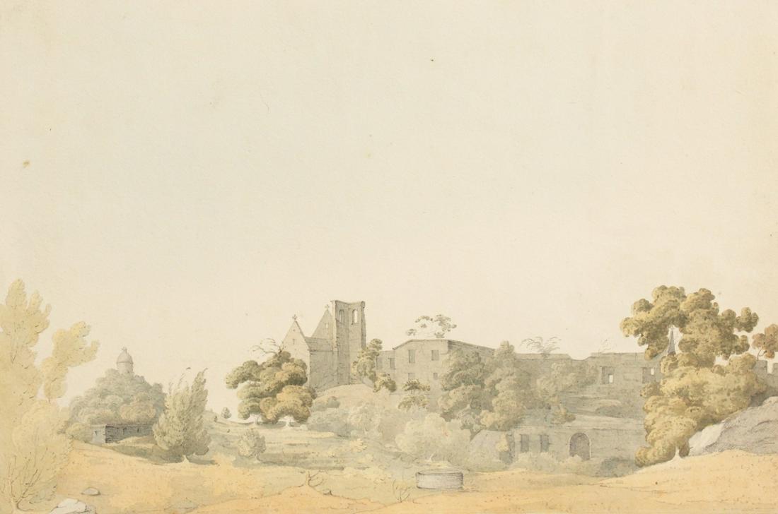 Manner of John White Abbott. Landscape with Ruins,: Manner of John White Abbott. Landscape with Ruins, Watercolour, Unframed. 8" x 12".