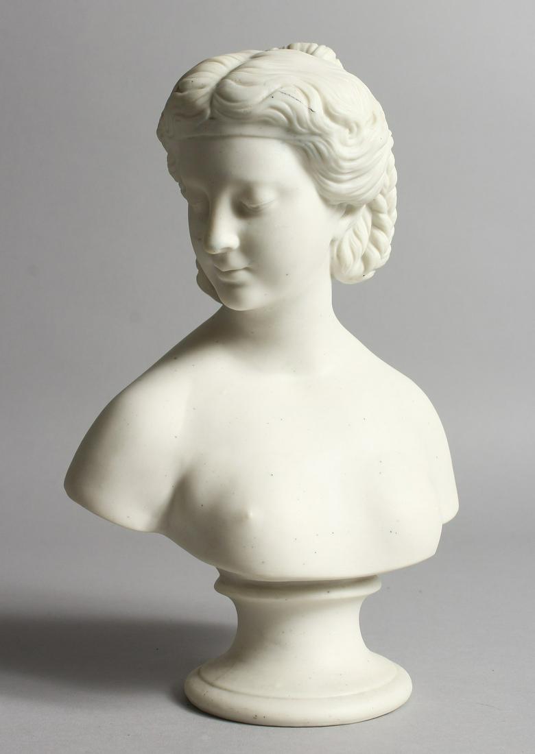 A 19TH CENTURY PARIAN FEMALE BUST. 9ins high.: A 19TH CENTURY PARIAN FEMALE BUST. 9ins high.