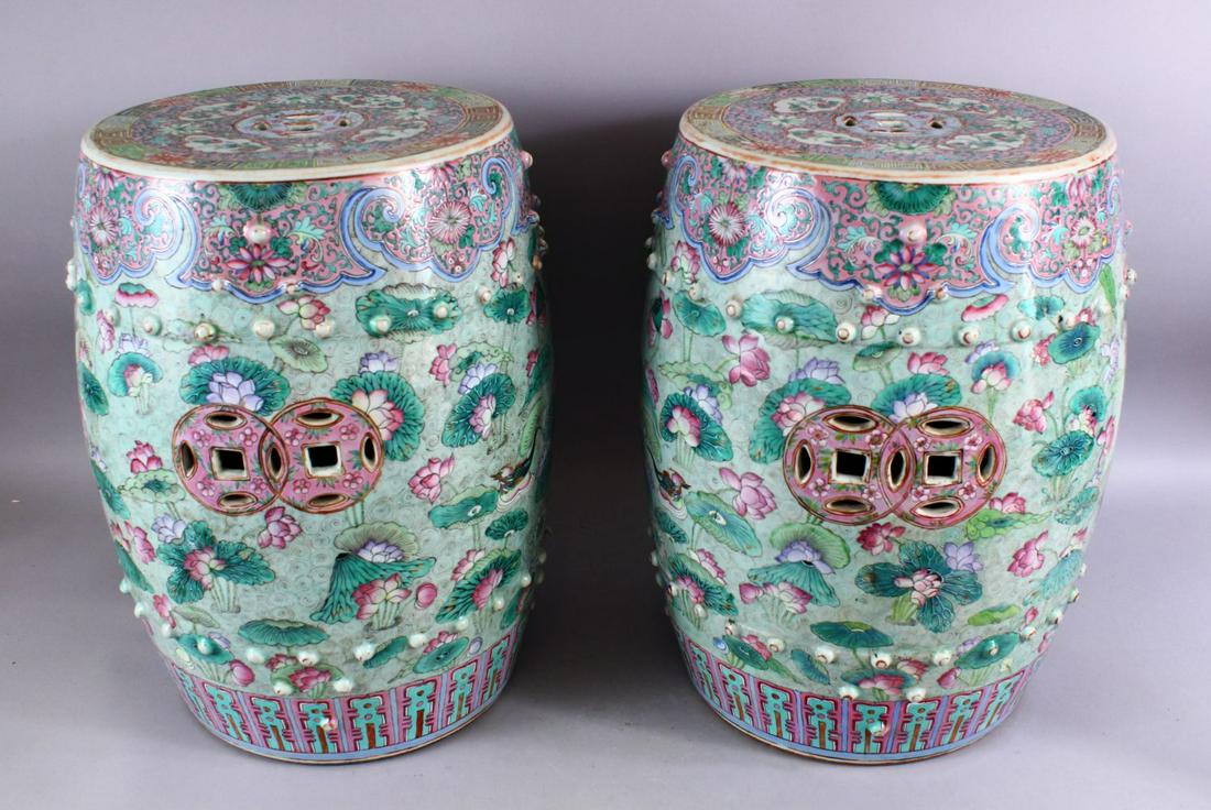 A GOOD PAIR OF CHINESE FAMILLE ROSE PORCELAIN GARDEN (1 of 13)