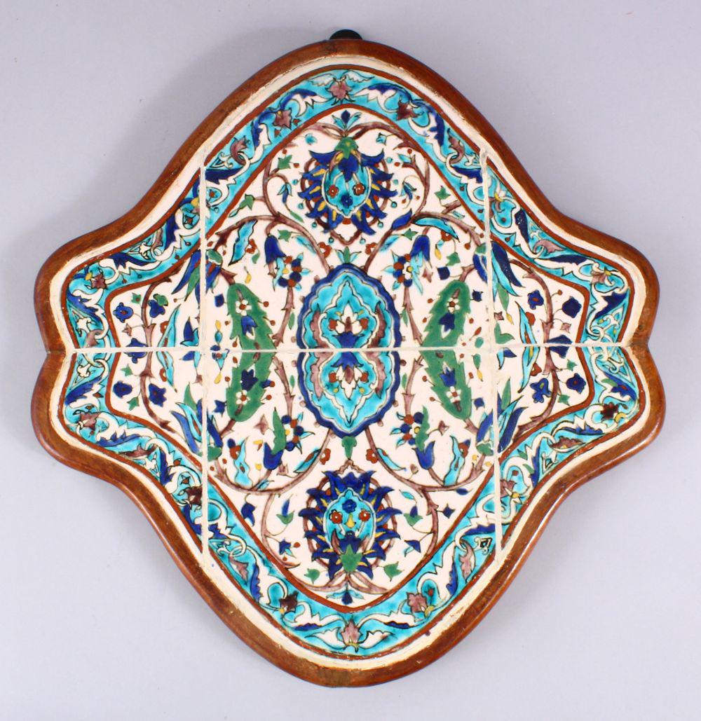 A 19TH CENTURY TURKISH KUTAHIYA FRAMED TILES, decorated (1 of 6)