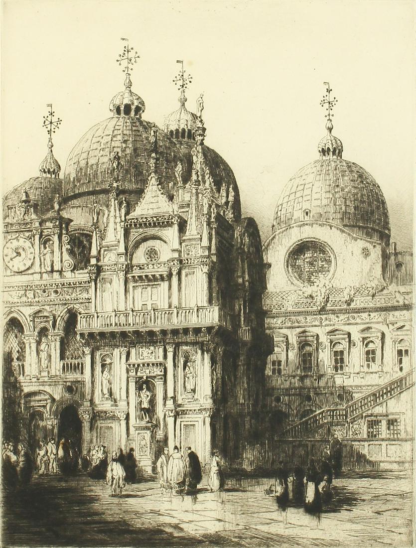 Andrew Affleck (1869-1935) British, 'Courtyard Ducal: Andrew Affleck (1869-1935) British, 'Courtyard Ducal Palace', etching, signed in pencil, 16"x12".