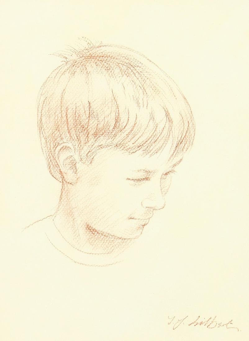 20th Century School. A Head Study of a Young Girl,: 20th Century School. A Head Study of a Young Girl, Sanguine, Indistinctly Signed and Dated, 11" x 8". And a Companion Piece, a Head Study of a Boy. (2).