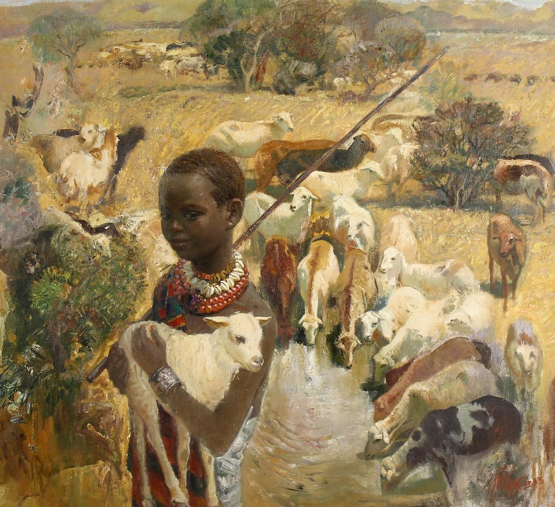 Tesfaye Atsveha (b.1970) Russian, 'Childhood', signed (1 of 4)
