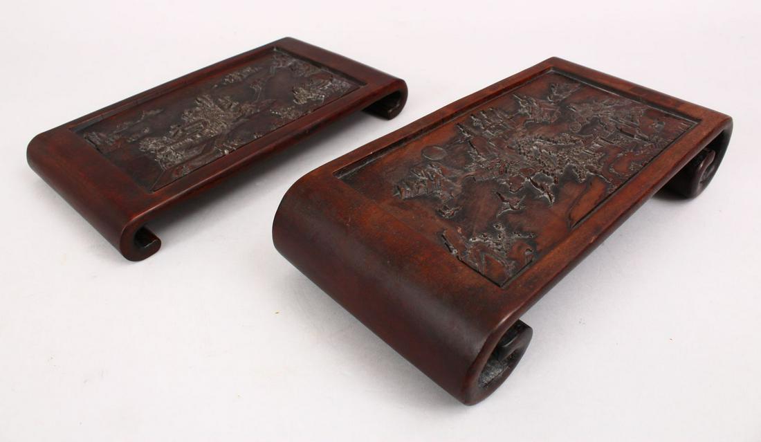 TWO 19TH CENTURY CHINESE CARVED HARD WOOD STANDS, both (1 of 4)