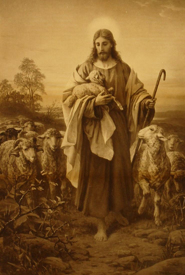 After Bernard Plockhorst (1825-1907) German, 'The Good: After Bernard Plockhorst (1825-1907) German, 'The Good Shepherd', A print, 21" x 14".
