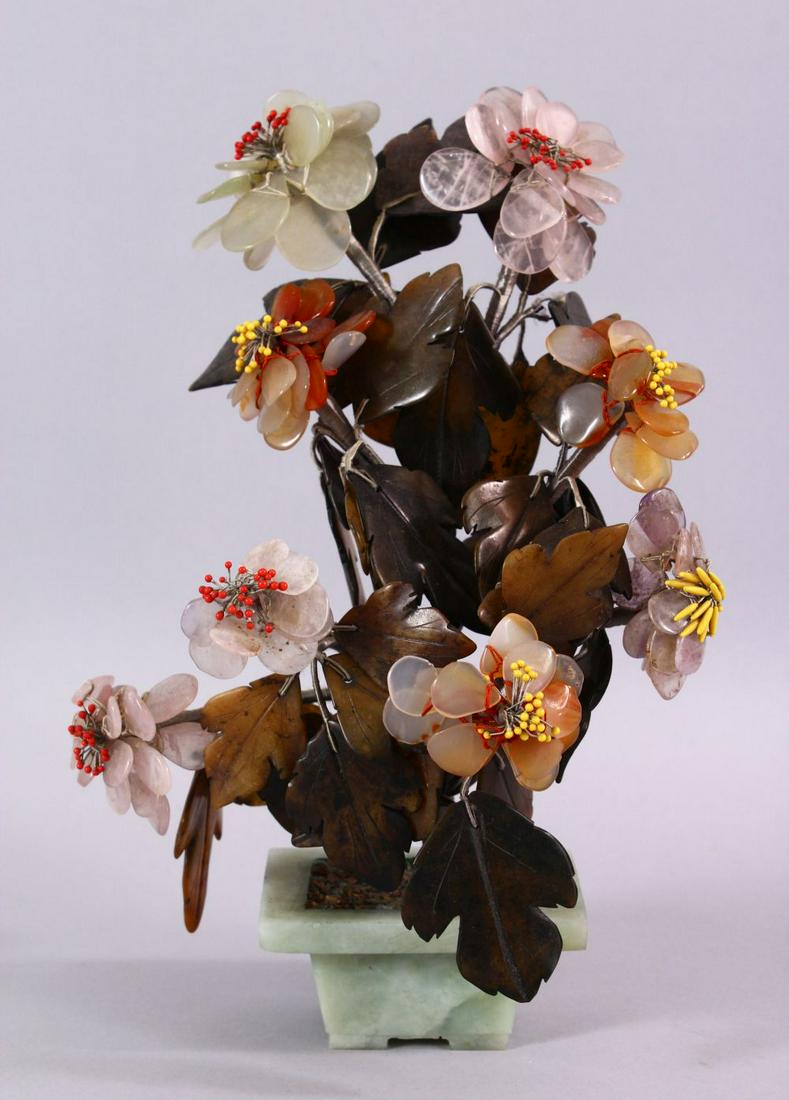 A CHINESE CARVED JADE MODEL OF A TREE, in a small pot (1 of 5)