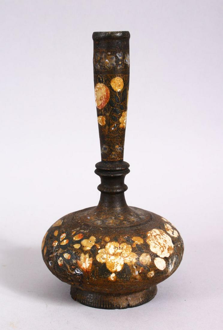 A 19TH CENTURY ISLAMIC KASHMIRI PAPIER MACHE VASE, with: A 19TH CENTURY ISLAMIC KASHMIRI PAPIER MACHE VASE, with painted decoration of flora, 19cm