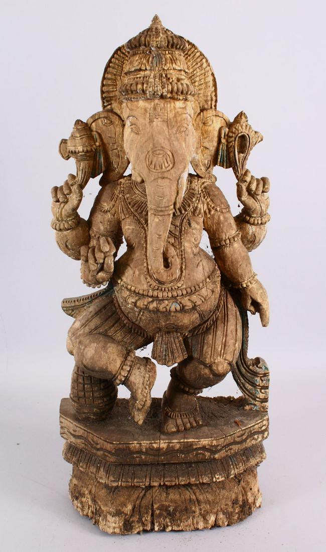 AN 19TH / 20TH CENTURY INDIAN CARVED FIGURE OF GANESH / (1 of 3)