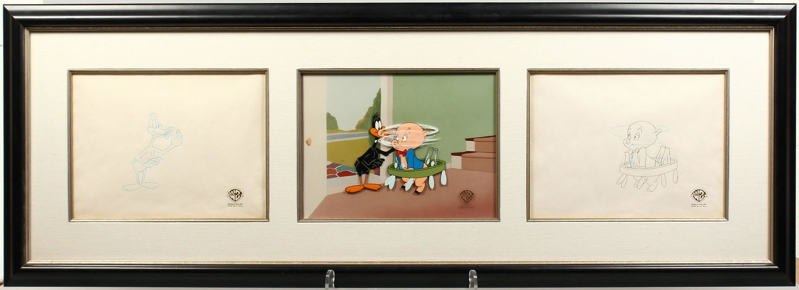A WARNER BROTHERS ORIGINAL FILM CEL. "DAFFY DUCKS: A WARNER BROTHERS ORIGINAL FILM CEL. "DAFFY DUCKS QUACKBUSTERS" from the original 1987 film, with Certificate of Authenticity, No. 28464. Three Images 8.5ins x 11.5ins.