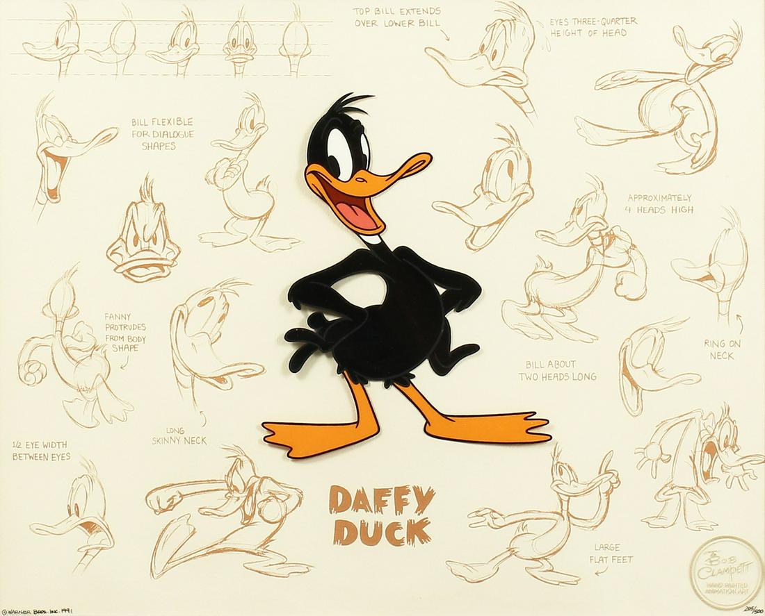 A WARNER BROTHERS ORIGINAL FILM CEL. "DAFFY DUCK": A WARNER BROTHERS ORIGINAL FILM CEL. "DAFFY DUCK" 1991. No. 205/500. 13ins x 16ins.