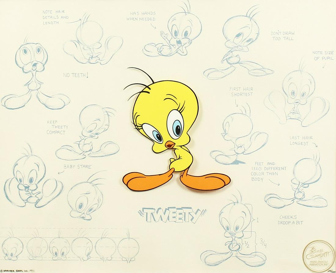 A WARNER BROTHERS ORIGINAL FILM CEL. "TWEETIE" 1991.: A WARNER BROTHERS ORIGINAL FILM CEL. "TWEETIE" 1991. No. 205/500. 13ins x 16ins.