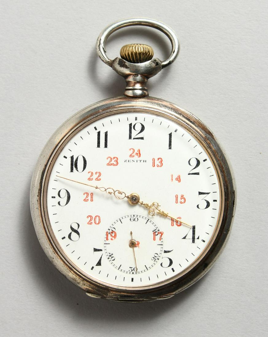 A ZENITH SILVER POCKET WATCH.: A ZENITH SILVER POCKET WATCH.