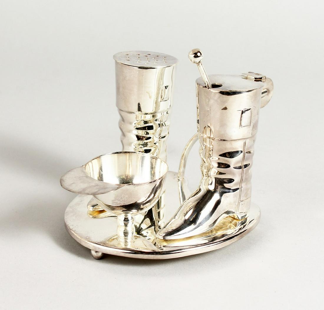 A SILVER PLATED HORSE RIDING CRUET.: A SILVER PLATED HORSE RIDING CRUET.