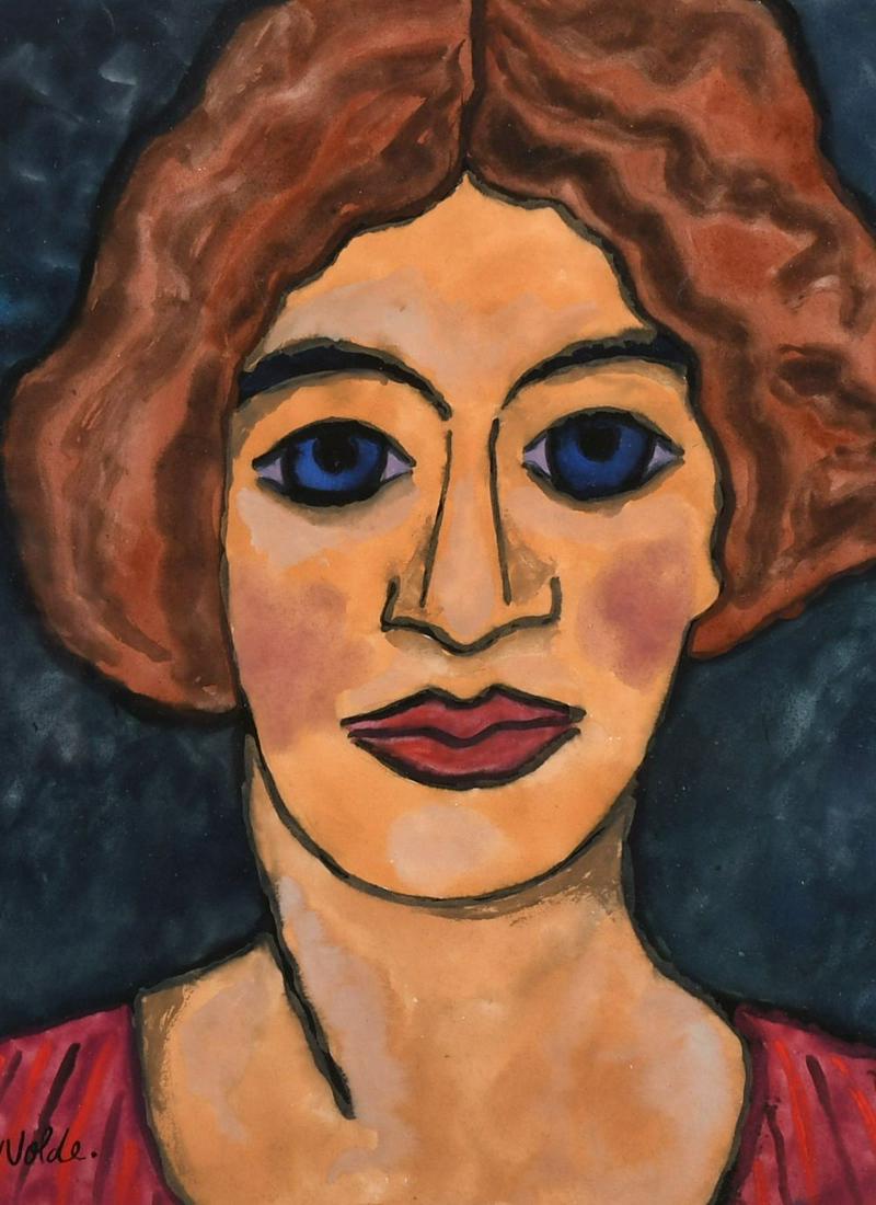 After Emil Nolde, A Portrait of a young lady,: After Emil Nolde, A Portrait of a young lady, watercolour, bears signature, 14" x 10".