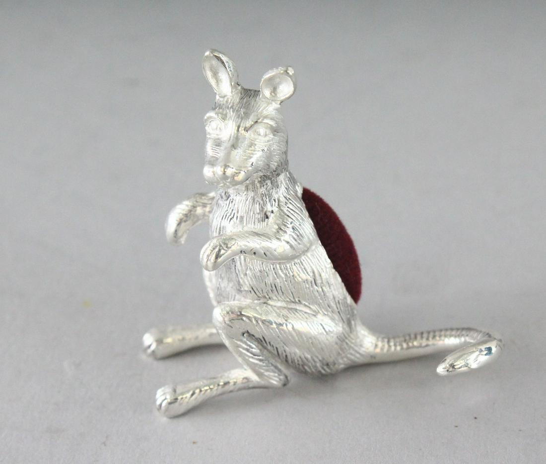 A PLATED KANGAROO PIN CUSHION. 1.5ins: A PLATED KANGAROO PIN CUSHION. 1.5ins