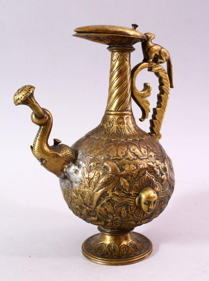 A 19TH CENTURY INDIAN MOULDED BRASS JUG, with moulded (1 of 7)