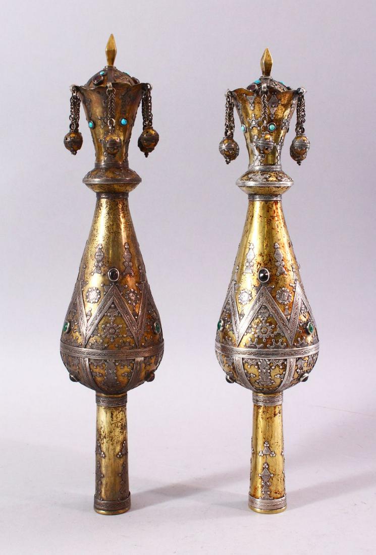 A FINE PAIR OF SILVER GILT JEWISH TORAH POINTERS, with (1 of 8)