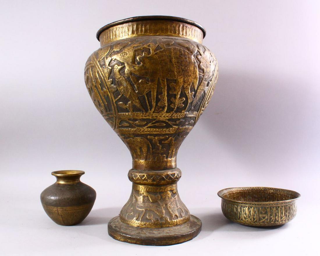 THREE 19TH/20TH CENTURY BRASS VESSELS, to include a (1 of 8)