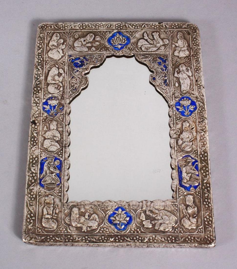 A GOOD 19TH CENTURY SILVER & ENAMEL MIRROR, with (1 of 6)