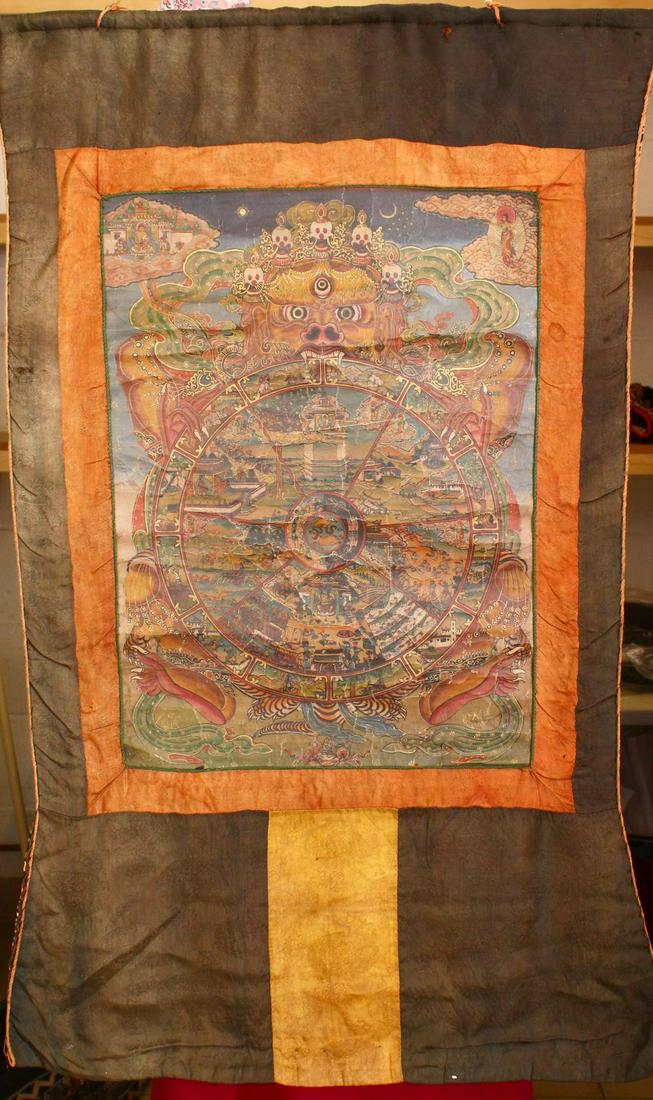 A 19TH CENTURY CHINESE THANKA, depicting the twelve (1 of 7)