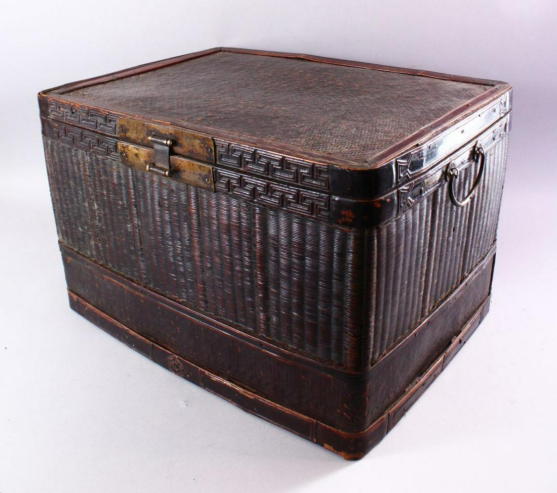 A CHINESE BAMBOO AND RATTAN STORAGE CHEST, with hinged (1 of 3)