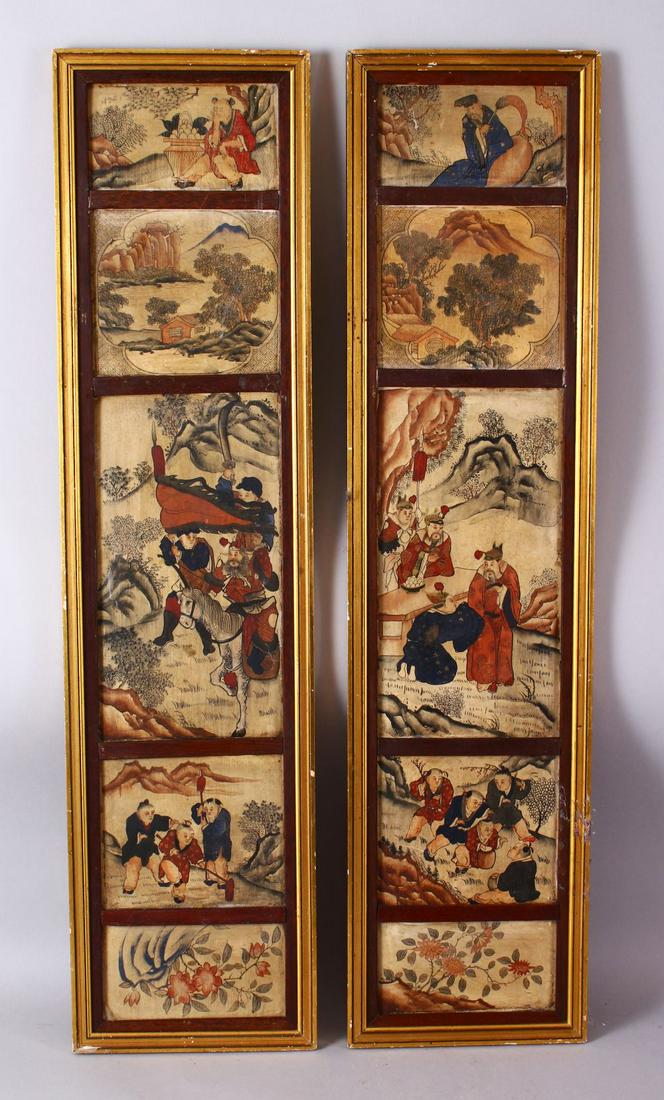 A PAIR OF CHINESE FRAMED PAINTED SOAPSTONE PANELS, each (1 of 8)
