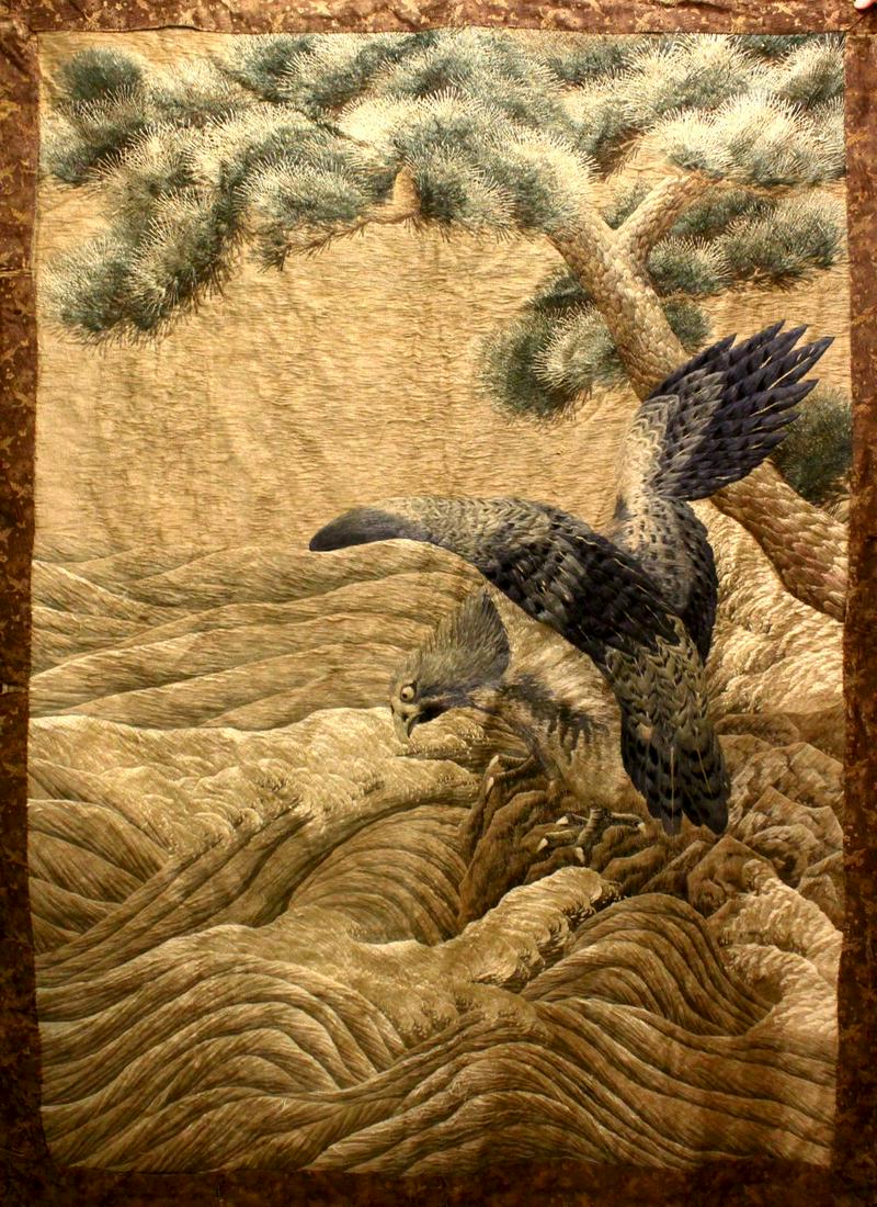 A LARGE JAPANESE MEIJI PERIOD EMBROIDERED SILK TEXTILE (1 of 15)